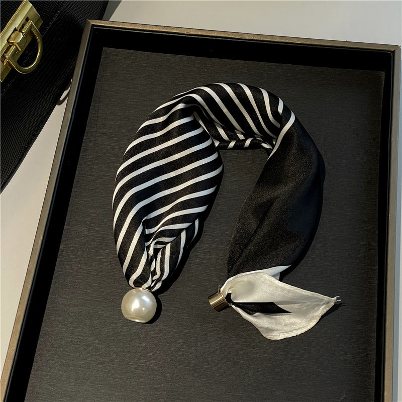 Lazy Snap-On Floral Satin Neck Scarf with Pearl Clasp