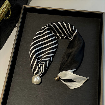 Lazy Snap-On Floral Satin Neck Scarf with Pearl Clasp