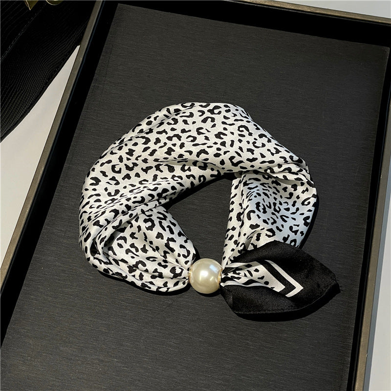 Lazy Snap-On Floral Satin Neck Scarf with Pearl Clasp