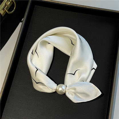 Lazy Snap-On Floral Satin Neck Scarf with Pearl Clasp
