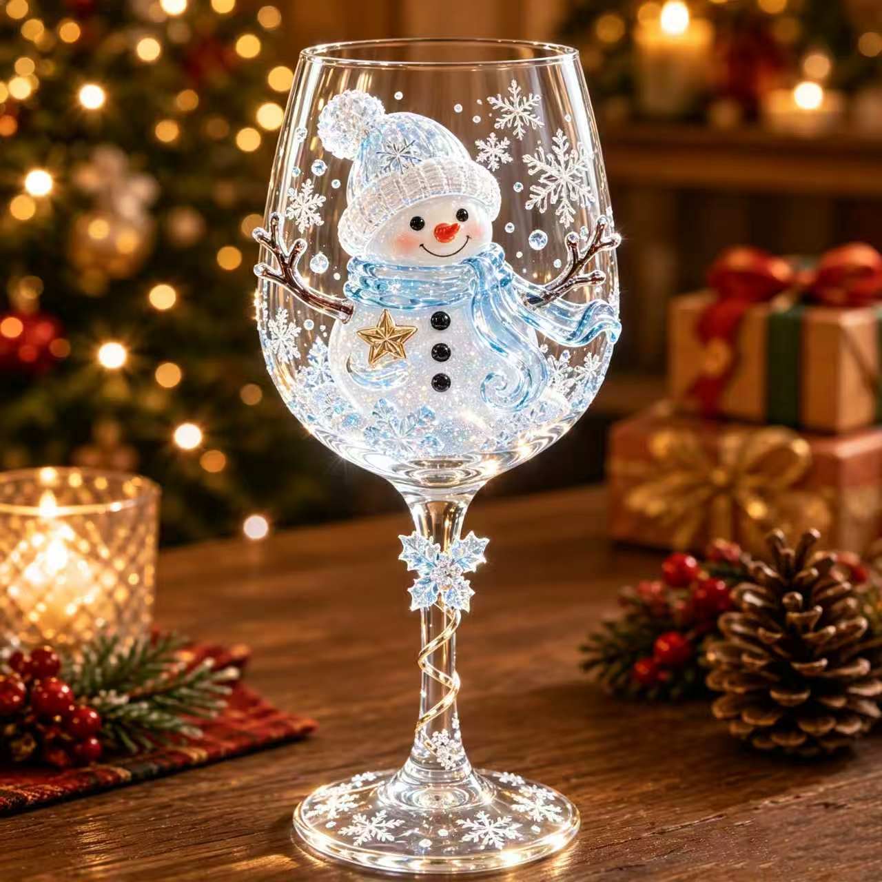 Christmas Art Glass Goblet