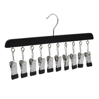 🧢📐 Wooden Clothes Drying Rack with 12 Stainless Steel Clips