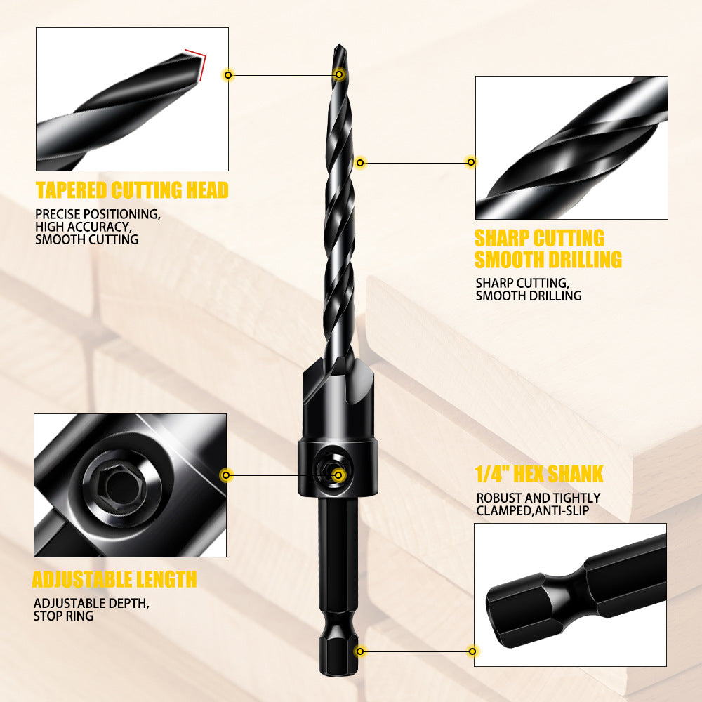 🔩15-Piece Drill Bit Set – 1/4-Inch Hex Shank Countersink and Chamfering Tool