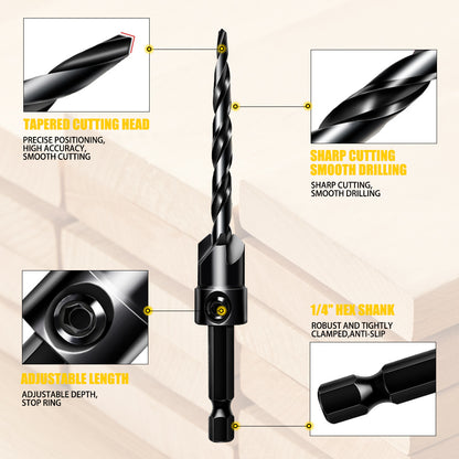 🔩15-Piece Drill Bit Set – 1/4-Inch Hex Shank Countersink and Chamfering Tool