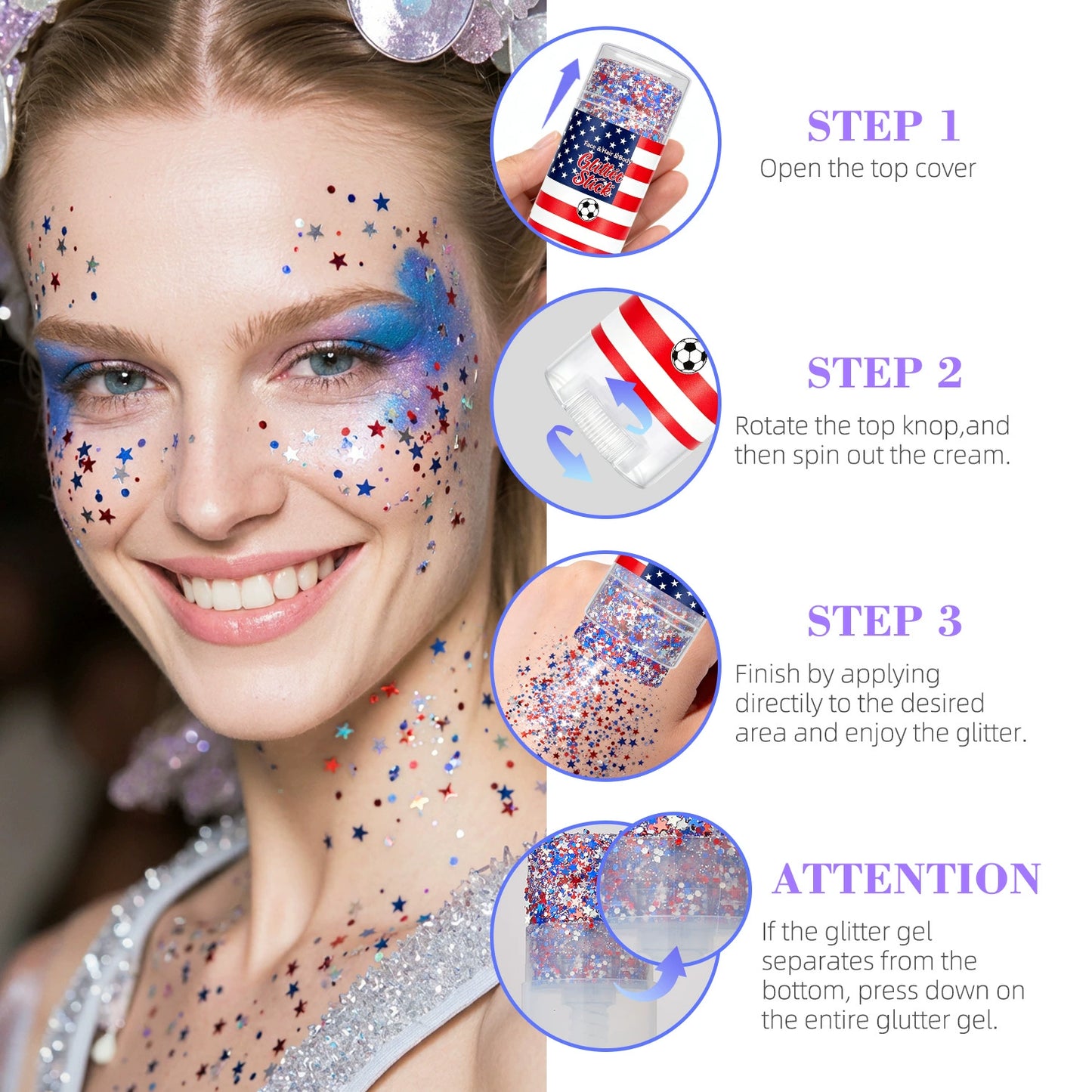 🌈🎆 4th of July Glitter Stick | Red, White & Blue Body & Hair Sparkle