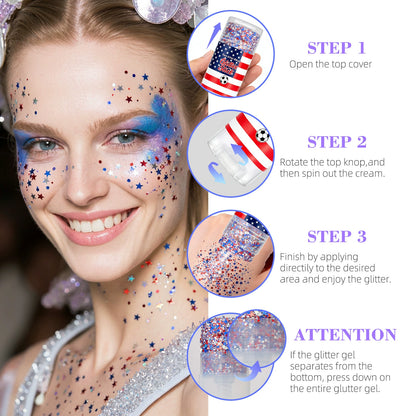 🌈🎆 4th of July Glitter Stick | Red, White & Blue Body & Hair Sparkle