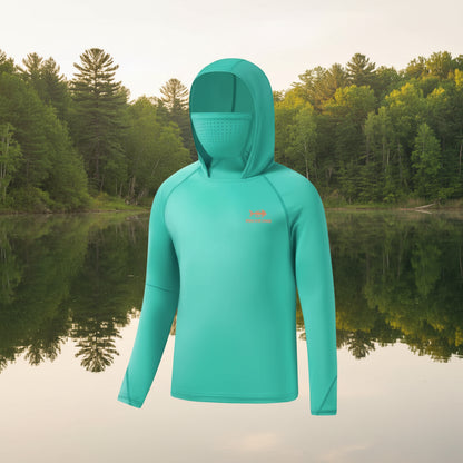 🌞 UPF 50+ Men’s Long Sleeve Fishing Shirt with Mask UV Neck Gaiter Hoodie
