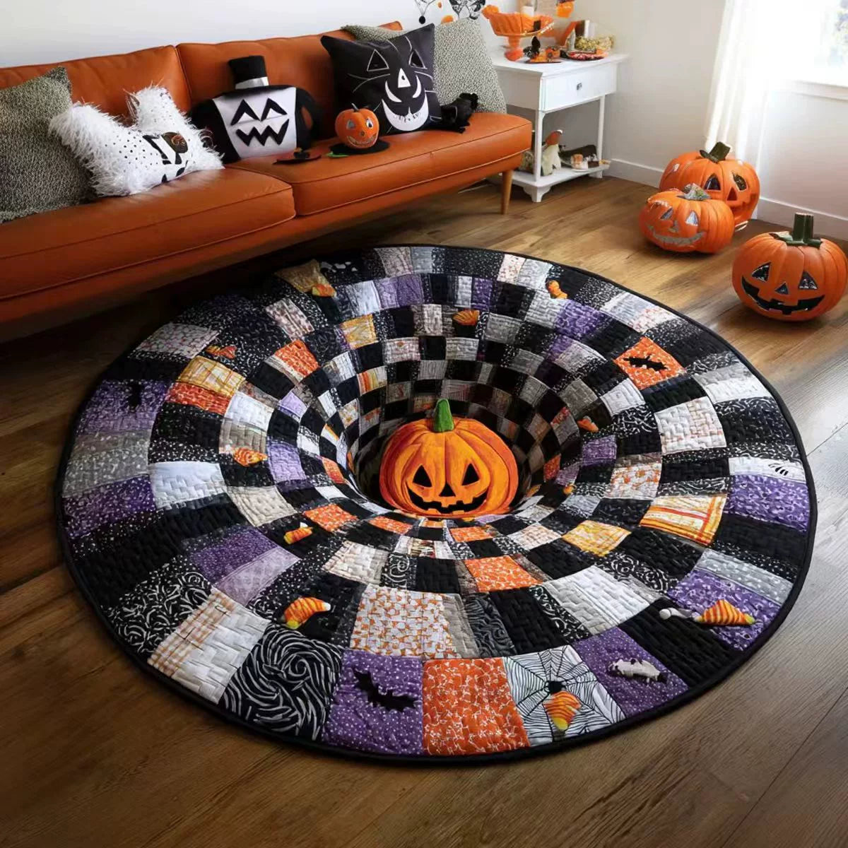 Pumpkin Patch Illusion Quilted Rug