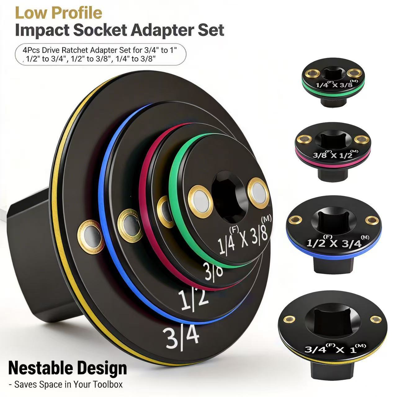 🧲4-piece upgraded low-profile impact sleeve adapter set