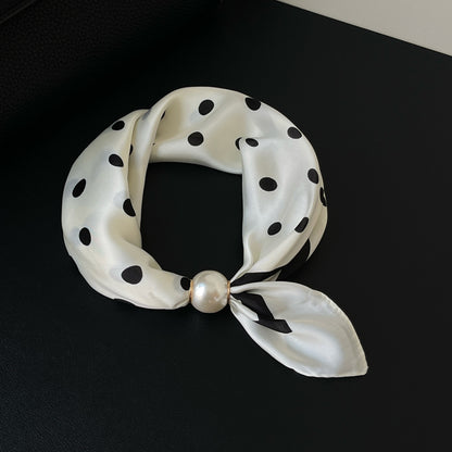 Lazy Snap-On Floral Satin Neck Scarf with Pearl Clasp