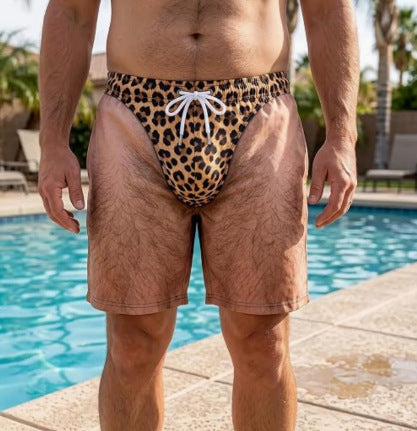 Leopard Print Prank Swim Shorts