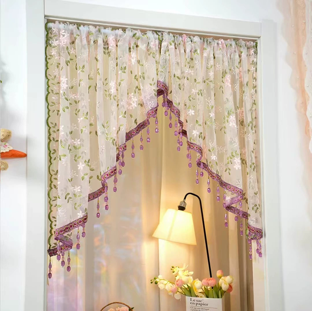 🚫🔨 Hole-free French floral door curtains