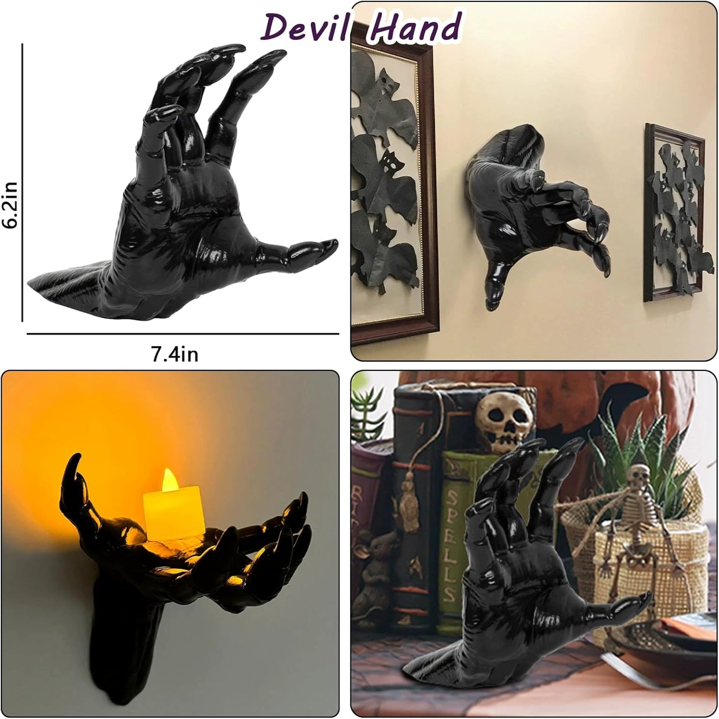🕯️ Halloween Wall Mounted Creepy Reaching Hands with Lighted Candles, Life-Sized Horror Hands