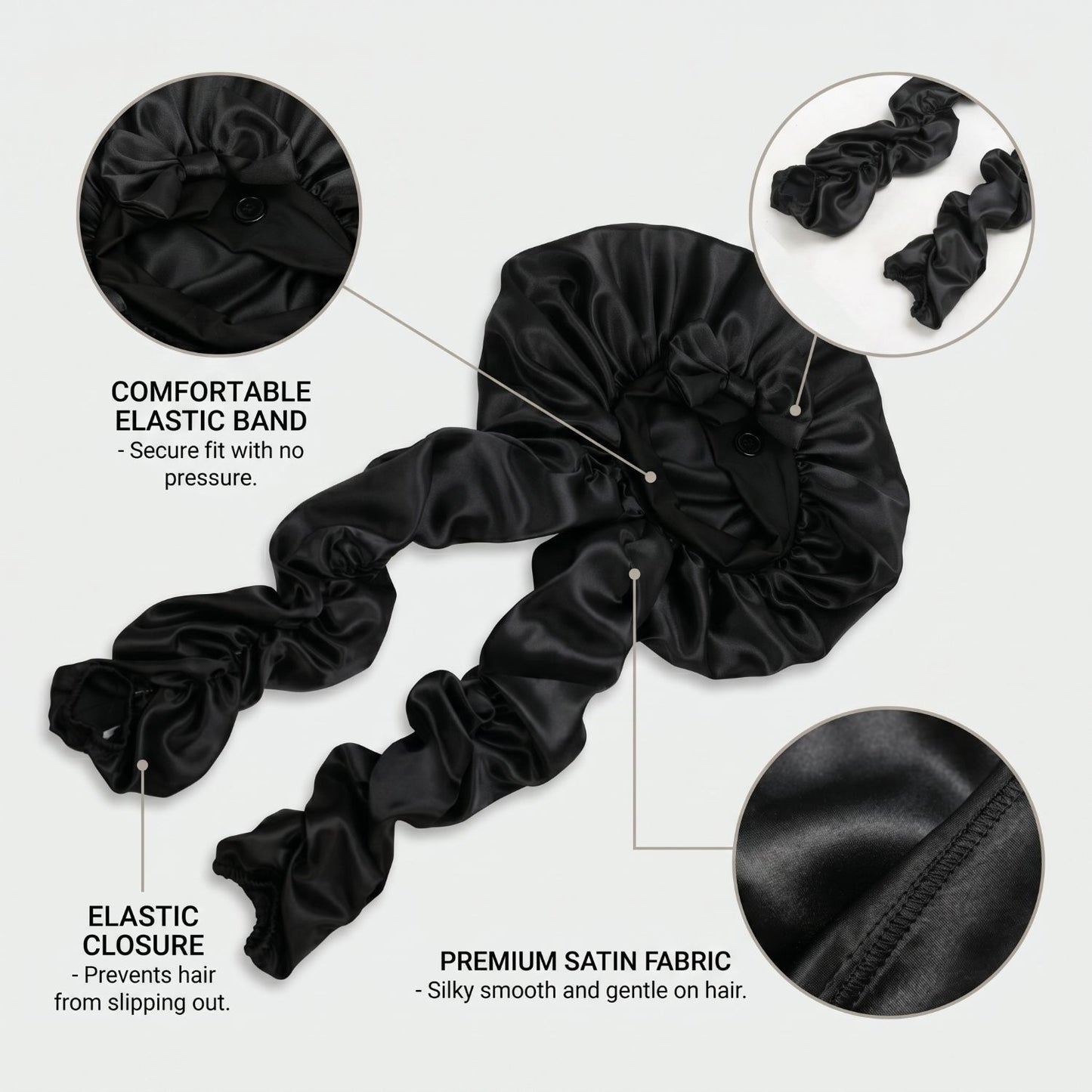 🎀Super long pleated side-edge satin sleep cap