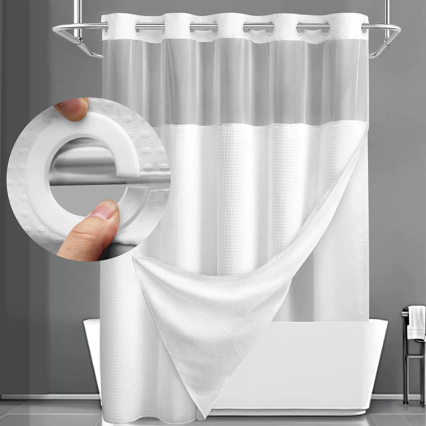 ✨Hookless Washable Waffle Weave Shower Curtain