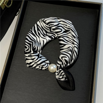 Lazy Snap-On Floral Satin Neck Scarf with Pearl Clasp