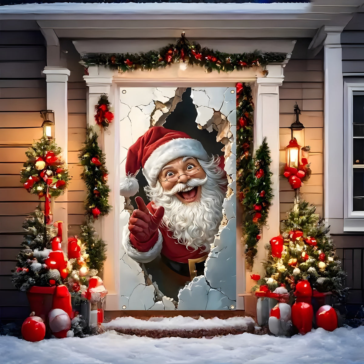 Christmas Door Cover - Stretch Fit Santa & Reindeer Door Decoration