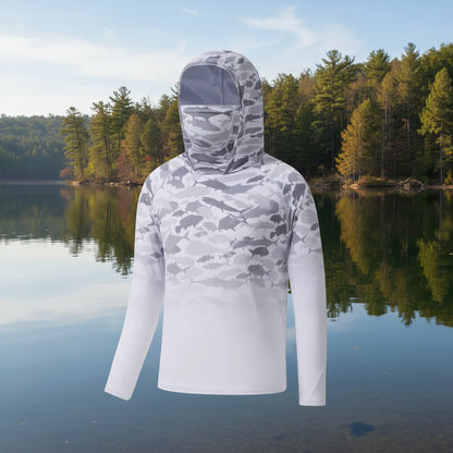 🌞 UPF 50+ Men’s Long Sleeve Fishing Shirt with Mask UV Neck Gaiter Hoodie