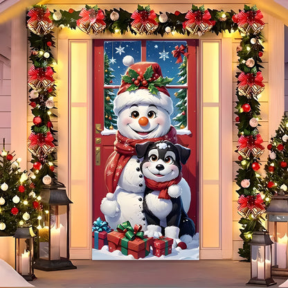 Christmas Door Cover - Stretch Fit Santa & Reindeer Door Decoration