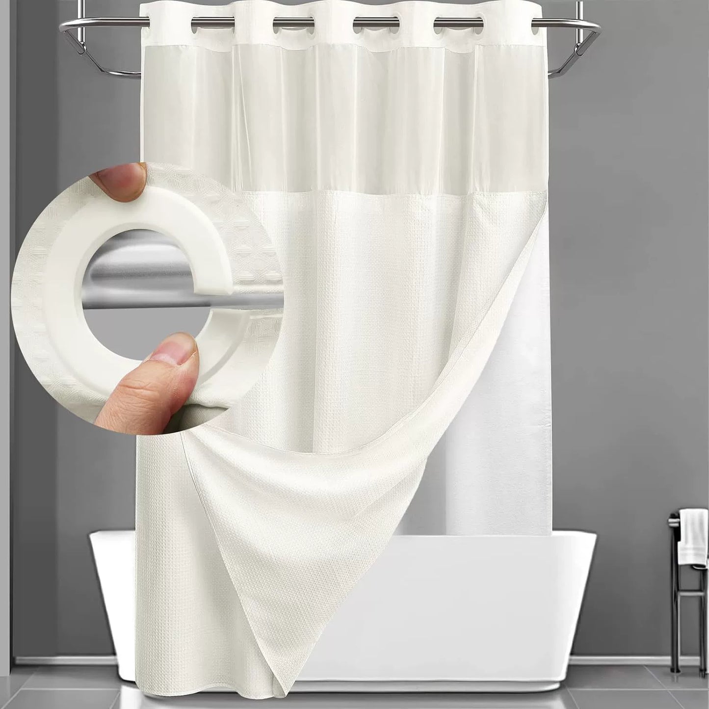 ✨Hookless Washable Waffle Weave Shower Curtain