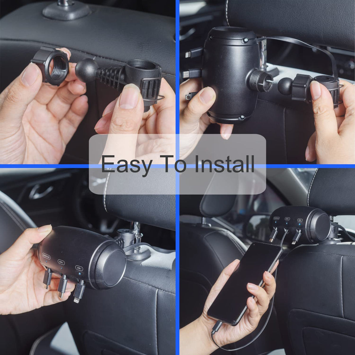 Car Charger 1-to-3 Retractable Cable Box