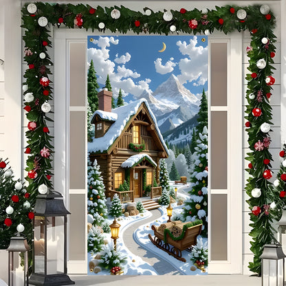 Christmas Door Cover - Stretch Fit Santa & Reindeer Door Decoration
