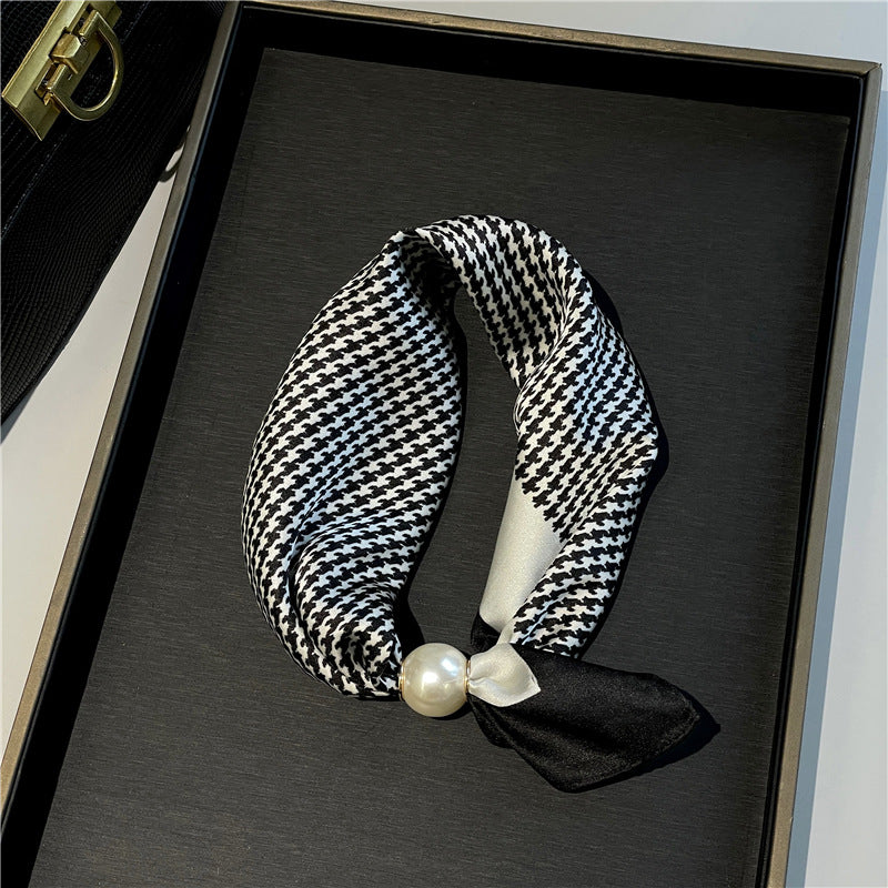 Lazy Snap-On Floral Satin Neck Scarf with Pearl Clasp