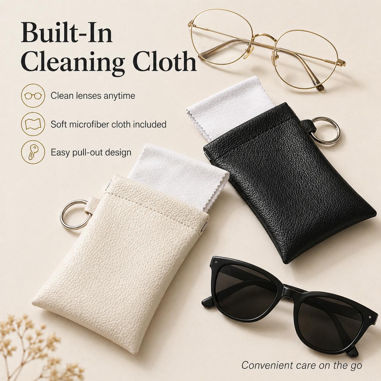Buy three get one free🎒 PU Leather Eyeglass Pouch with Key Ring - Spring-Open Portable Glasses Case ✨