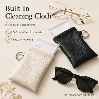 Buy three get one free🎒 PU Leather Eyeglass Pouch with Key Ring - Spring-Open Portable Glasses Case ✨