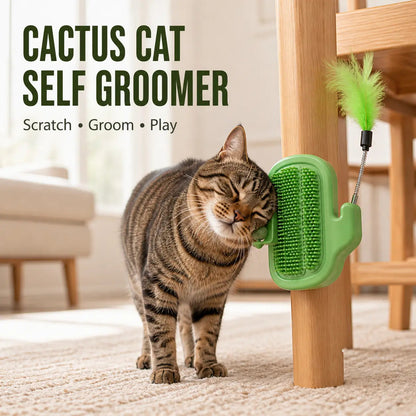 🌵 Say Goodbye to Bored Cats! 3-in-1 Cactus Self Grooming Massager with Catnip & Feather Toy
