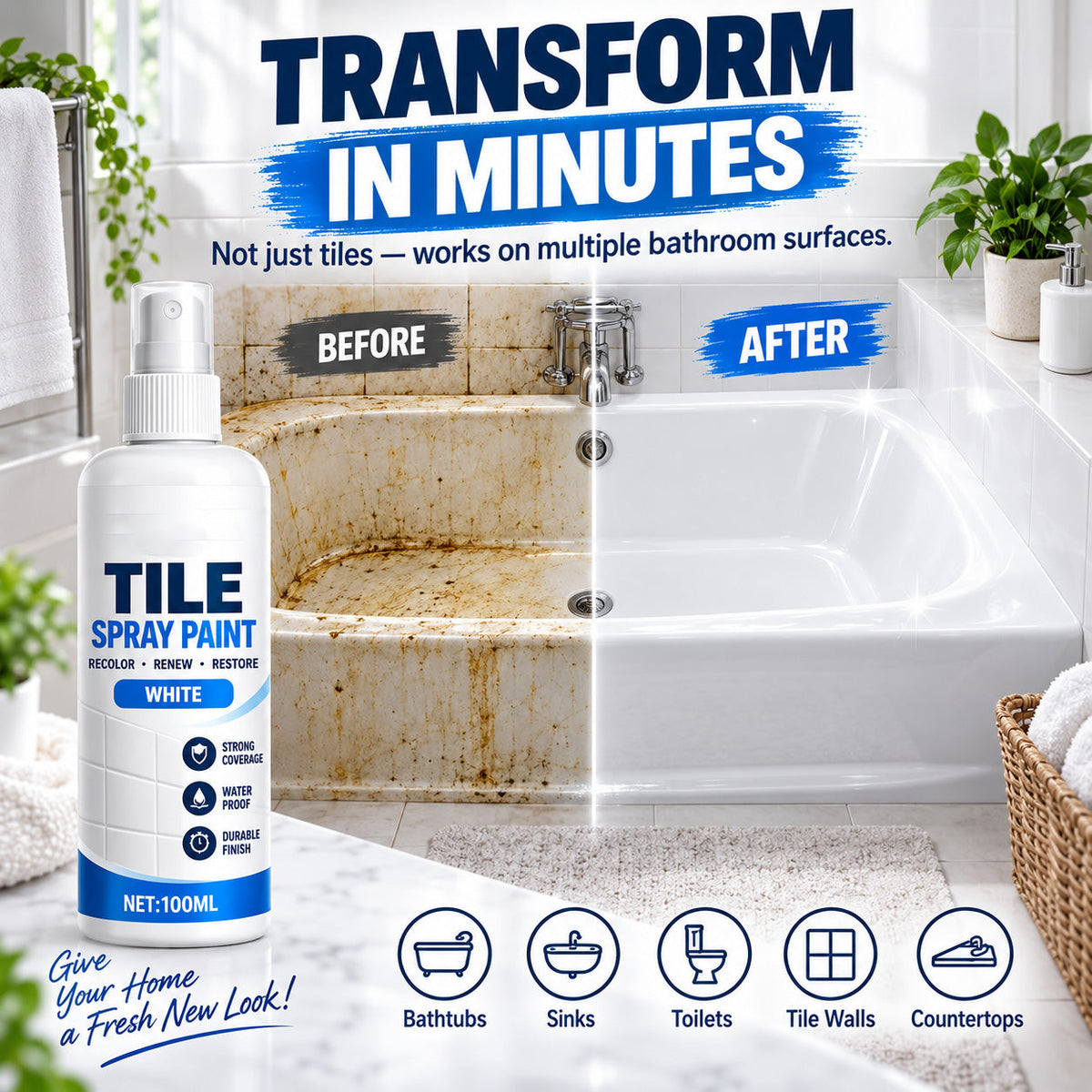 💧 Waterproof Tile Refinishing Spray Paint 🖌️ Easy No-Tile-Replacement Recolor & Renewal