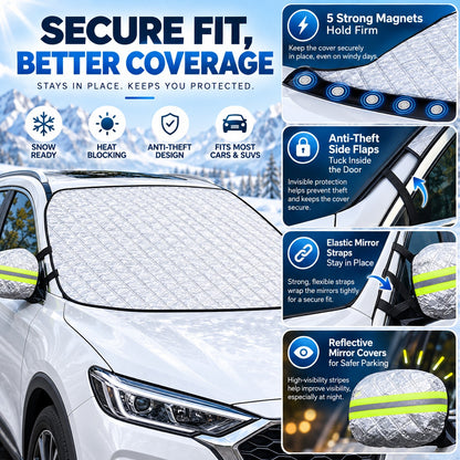 🛡️ All-Weather 4-Layer Magnetic Car Windshield Cover | ❄️ Heavy Duty Snow, Ice & Frost Guard 🚘