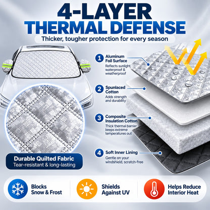 🛡️ All-Weather 4-Layer Magnetic Car Windshield Cover | ❄️ Heavy Duty Snow, Ice & Frost Guard 🚘