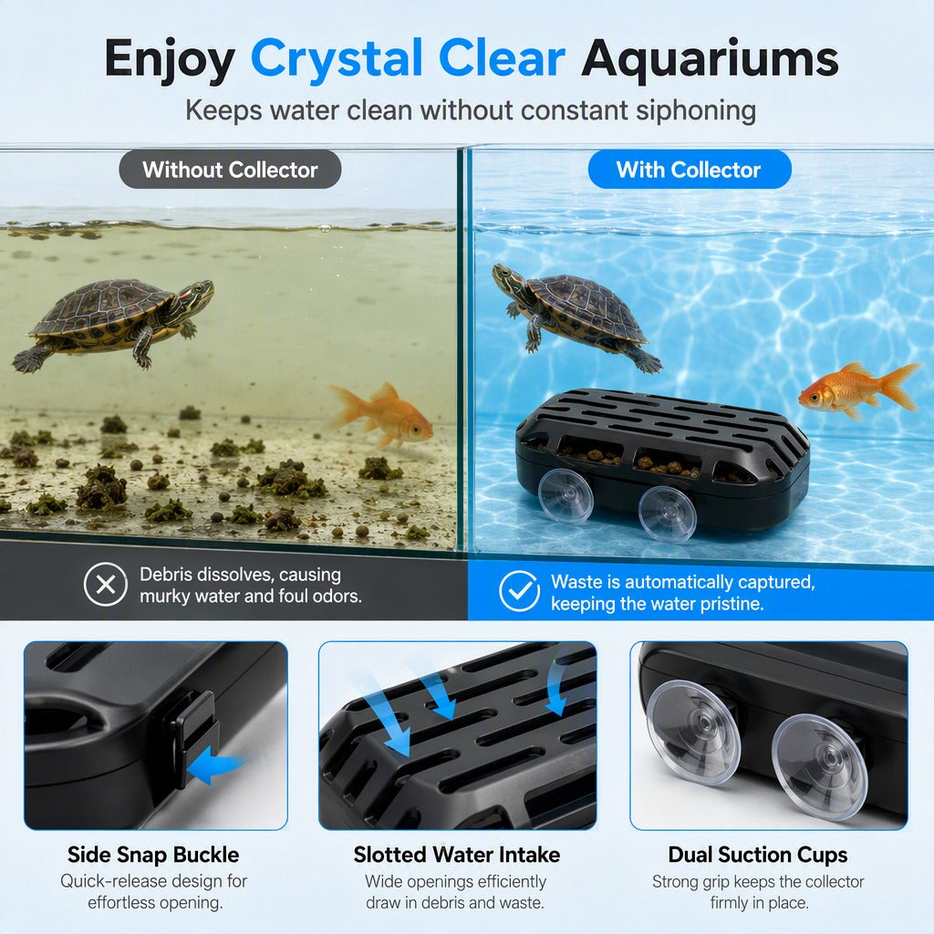 🐢Turtle Tank Poop Collector – Aquarium Waste Cleaner Box with Strong Suction Cups 🧼