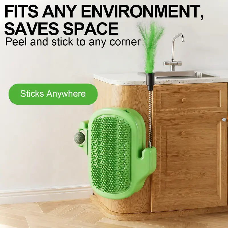 🌵 Say Goodbye to Bored Cats! 3-in-1 Cactus Self Grooming Massager with Catnip & Feather Toy
