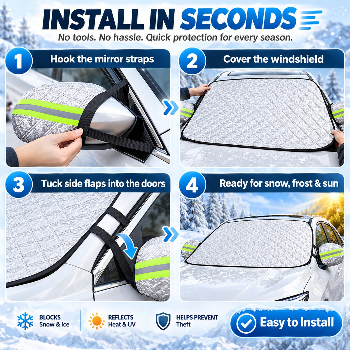 🛡️ All-Weather 4-Layer Magnetic Car Windshield Cover | ❄️ Heavy Duty Snow, Ice & Frost Guard 🚘