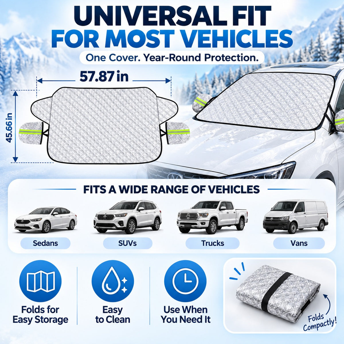 🛡️ All-Weather 4-Layer Magnetic Car Windshield Cover | ❄️ Heavy Duty Snow, Ice & Frost Guard 🚘