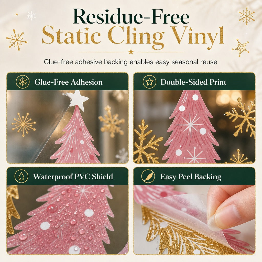 🎄 3-Piece Reusable Christmas Window Clings ✨ Double-Sided No-Glue Holiday Decals for Windows & Mirrors ❄️