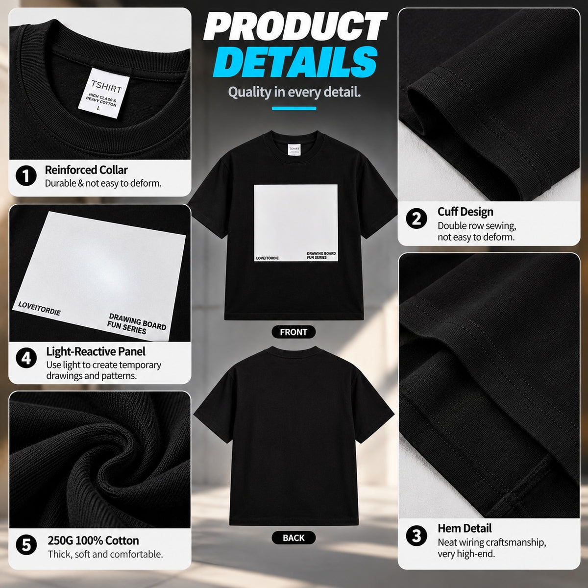 👕Light-Reactive Glow in the Dark Drawing T-Shirt – Interactive Light Doodle Graphic Tee for Parties & Festivals