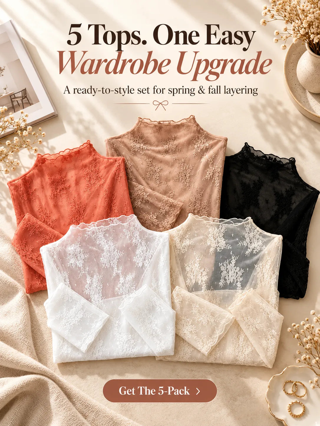 🌸Women's Floral Lace Mesh Tops – Elegant Sheer Mock Neck Layering Shirts 💖
