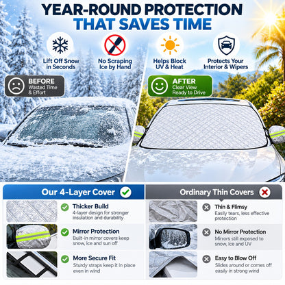 🛡️ All-Weather 4-Layer Magnetic Car Windshield Cover | ❄️ Heavy Duty Snow, Ice & Frost Guard 🚘