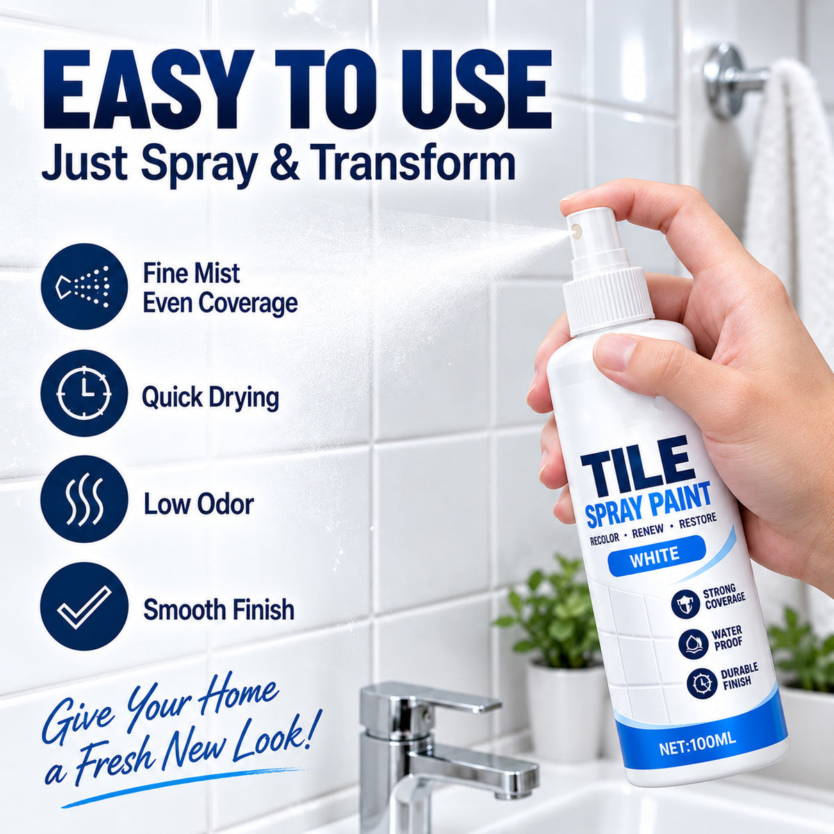 💧 Waterproof Tile Refinishing Spray Paint 🖌️ Easy No-Tile-Replacement Recolor & Renewal