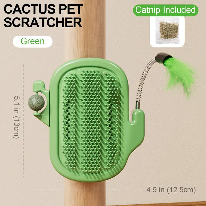 🌵 Say Goodbye to Bored Cats! 3-in-1 Cactus Self Grooming Massager with Catnip & Feather Toy