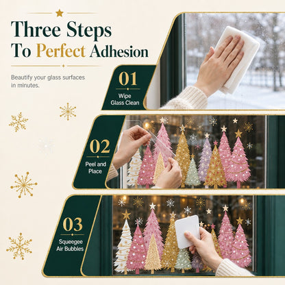 🎄 3-Piece Reusable Christmas Window Clings ✨ Double-Sided No-Glue Holiday Decals for Windows & Mirrors ❄️