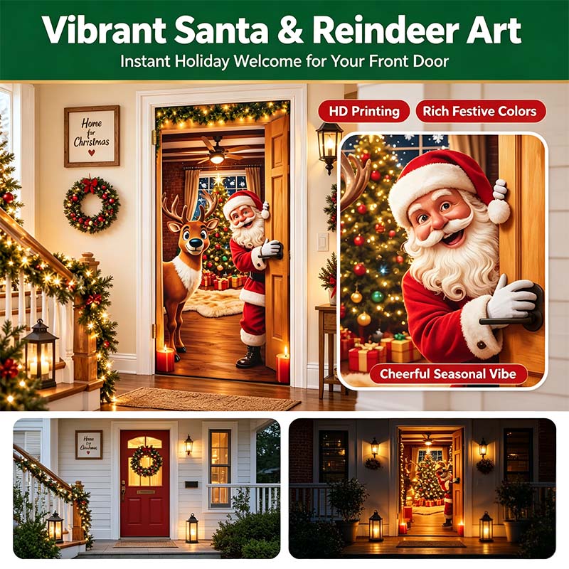 🎄 Stretch-Fit Christmas Door Cover – 4-Side Elastic Holiday Decoration