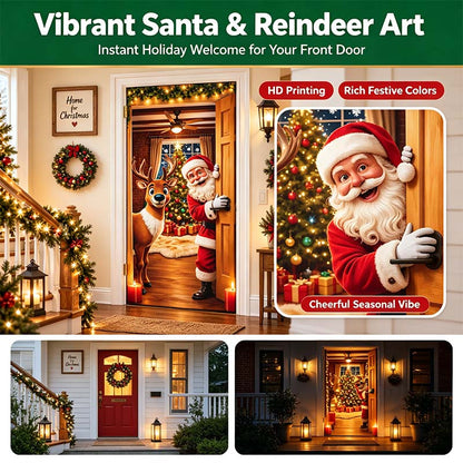 🎄 Stretch-Fit Christmas Door Cover – 4-Side Elastic Holiday Decoration