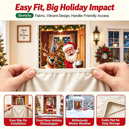 🎄 Stretch-Fit Christmas Door Cover – 4-Side Elastic Holiday Decoration