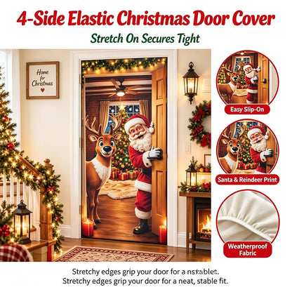 🎄 Stretch-Fit Christmas Door Cover – 4-Side Elastic Holiday Decoration