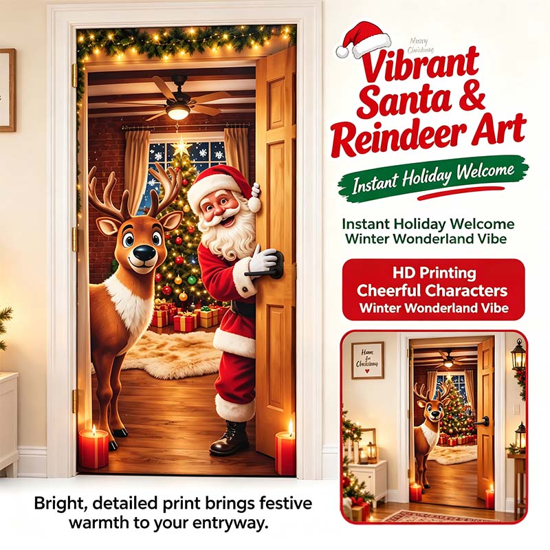 🎄 Stretch-Fit Christmas Door Cover – 4-Side Elastic Holiday Decoration