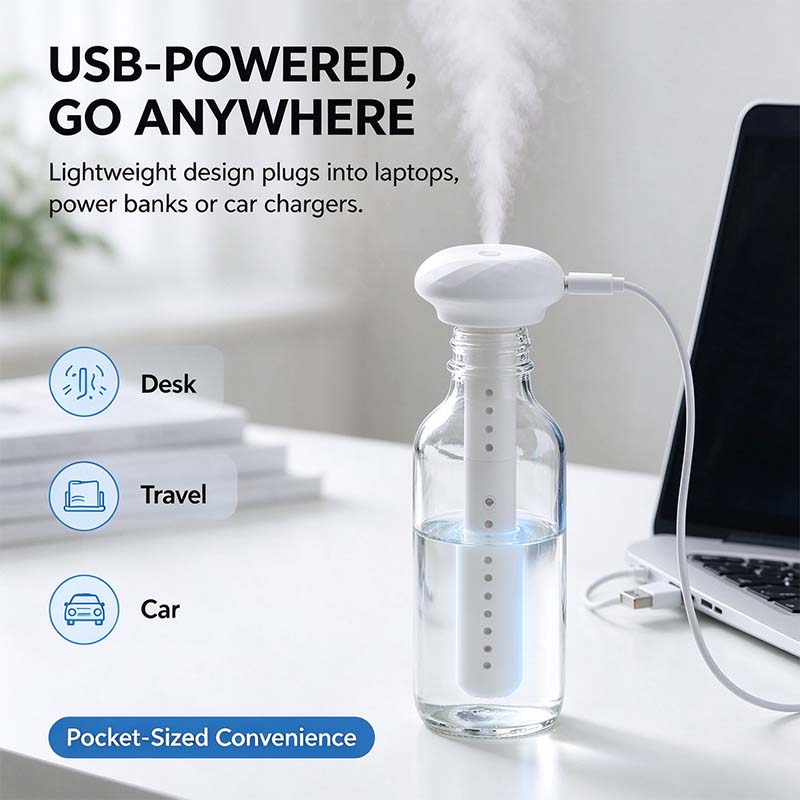 💧 Portable USB-C Cool Mist Humidifier – Tank-Free Ultrasonic Mist Maker